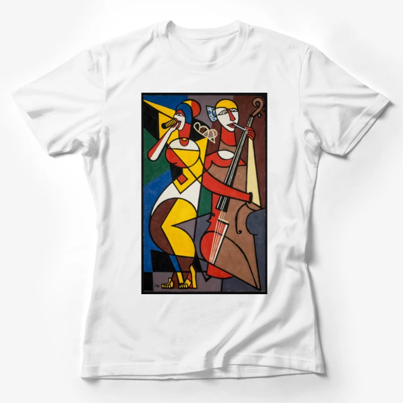 Abstract Jazz Duo Performance in Cubist Style Female T-Shirt