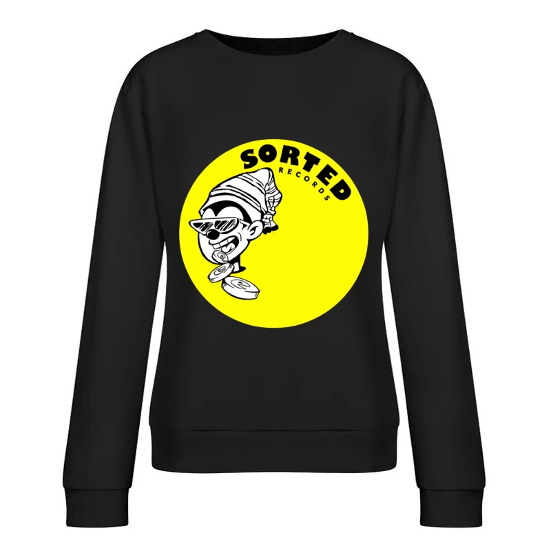 Sorted Records Label Logo with Cool Cartoon DJ Character Female Pullover Sweatshirt