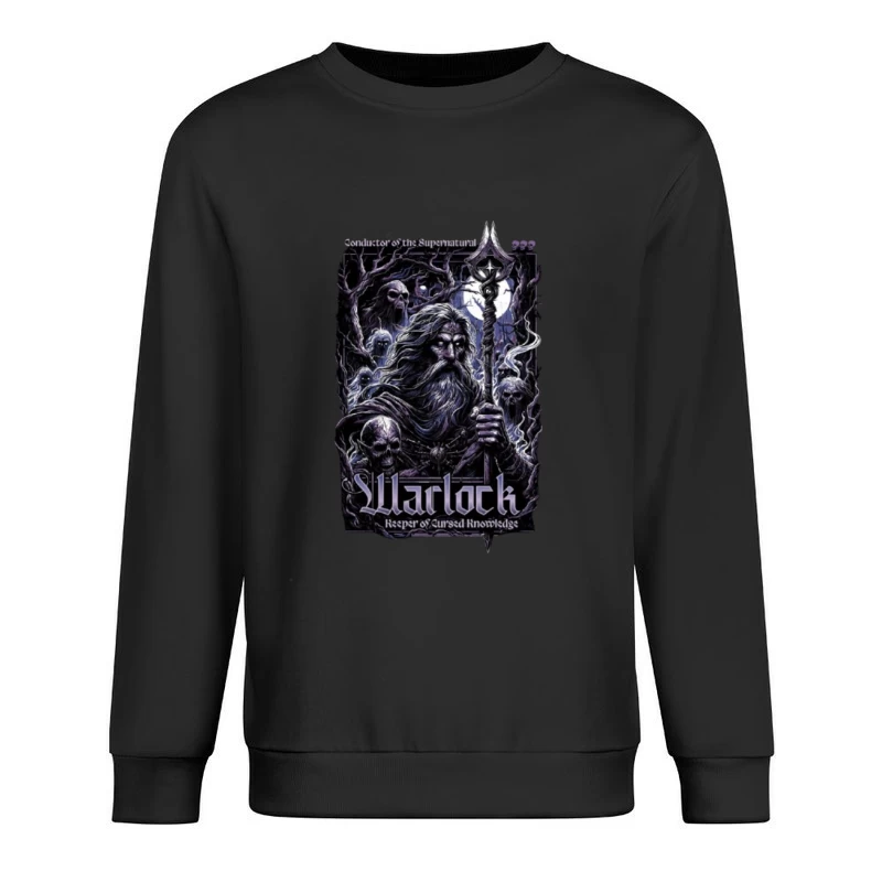 Dark Wizard with Staff Among Skulls - Gothic Fantasy Art Male Pullover Sweatshirt