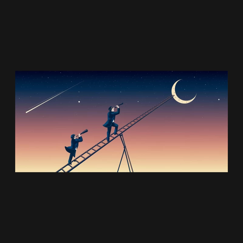 Stargazers' Ascent: Dreaming Beyond the Crescent Moon Desk Mat