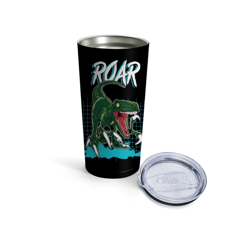 Velociraptor Roar: Neo-Retro Power Travel Mug