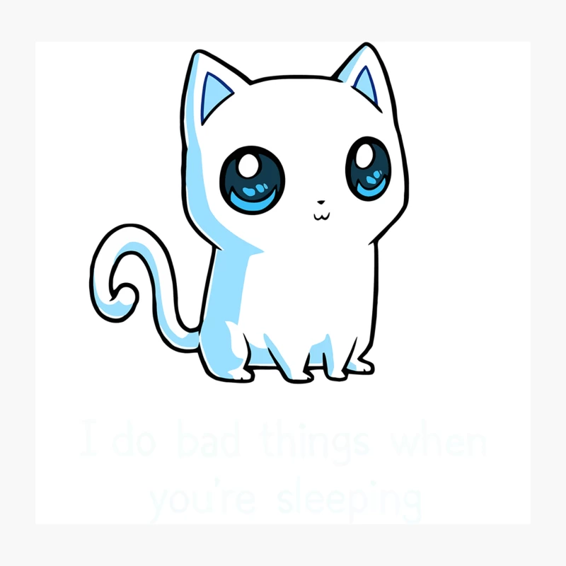 Adorable Cartoon White Kitten with Big Blue Eyes Throw Pillow