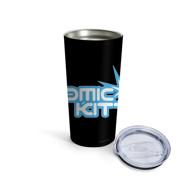 Atomic Kitten Blue Retro Logo Design Travel Mug