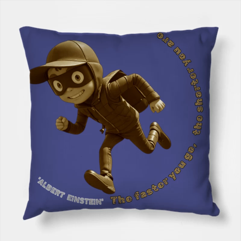 Vintage-Style Cartoon Runner with Mysterious Mask Throw Pillow