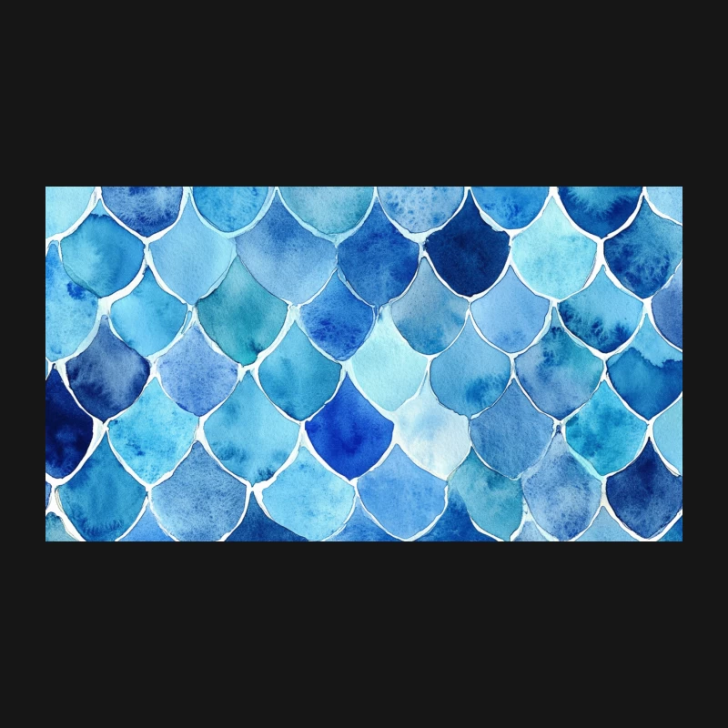 Watercolor Blue Mermaid Scale Pattern Desk Mat
