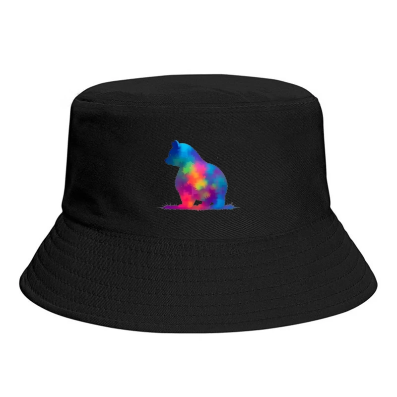 Rainbow Watercolor Bear Silhouette Art Bucket Hat