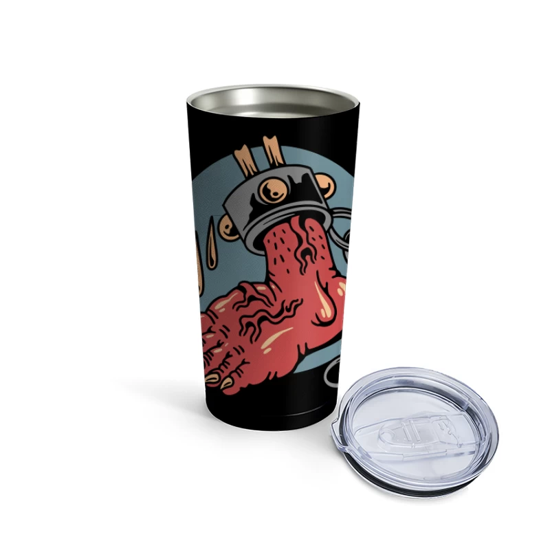 Surreal Horror Illustration of a Chain-Bound Hand Travel Mug