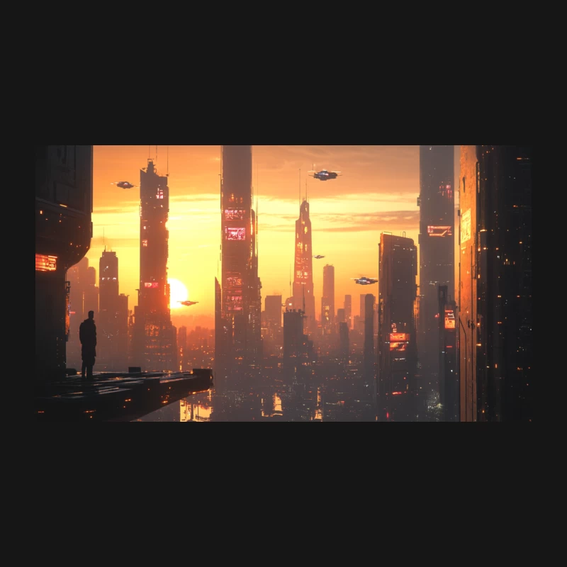 Dystopian Sunset Over a Futuristic Metropolis Desk Mat