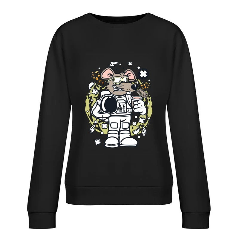 Rat astronaute avec café et casque Femme Sweat-shirt à enfiler