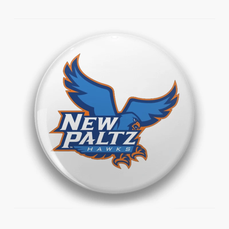 New Paltz Hawks Athletic Logo with Blue Hawk Mascot Pin