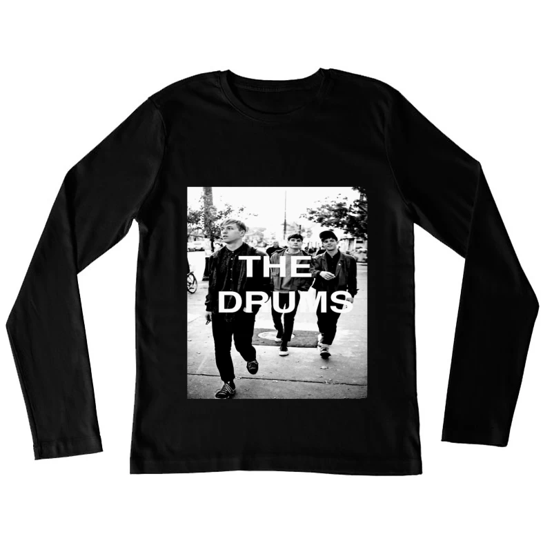 The Drums Band Members Walking on Street - Vintage Black and White Photo Female Long Sleeve T-Shirt