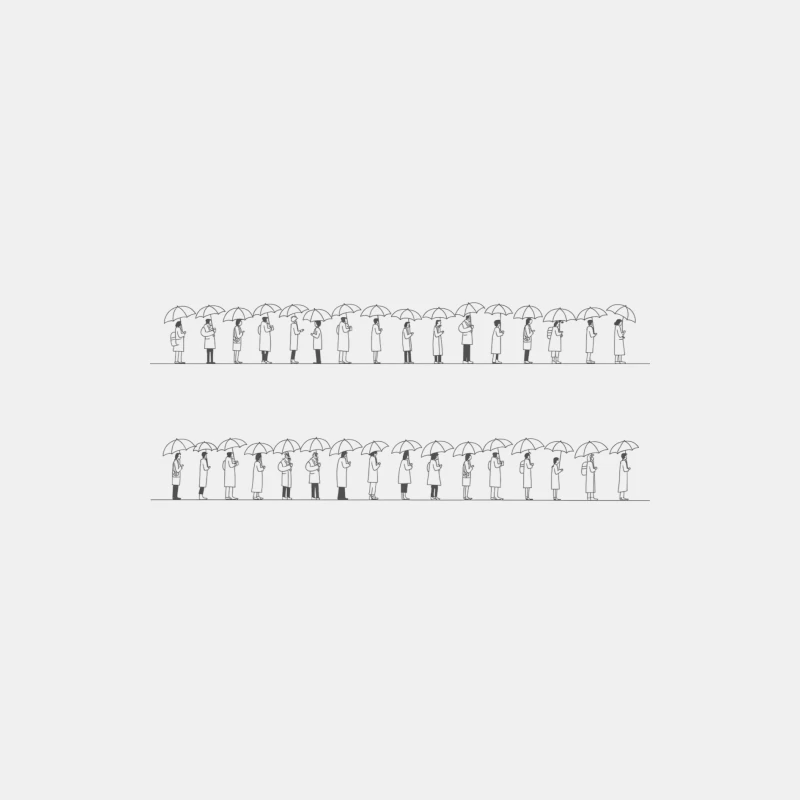 Identical Figures with Umbrellas Lined Up in Sketch Male Tank Top
