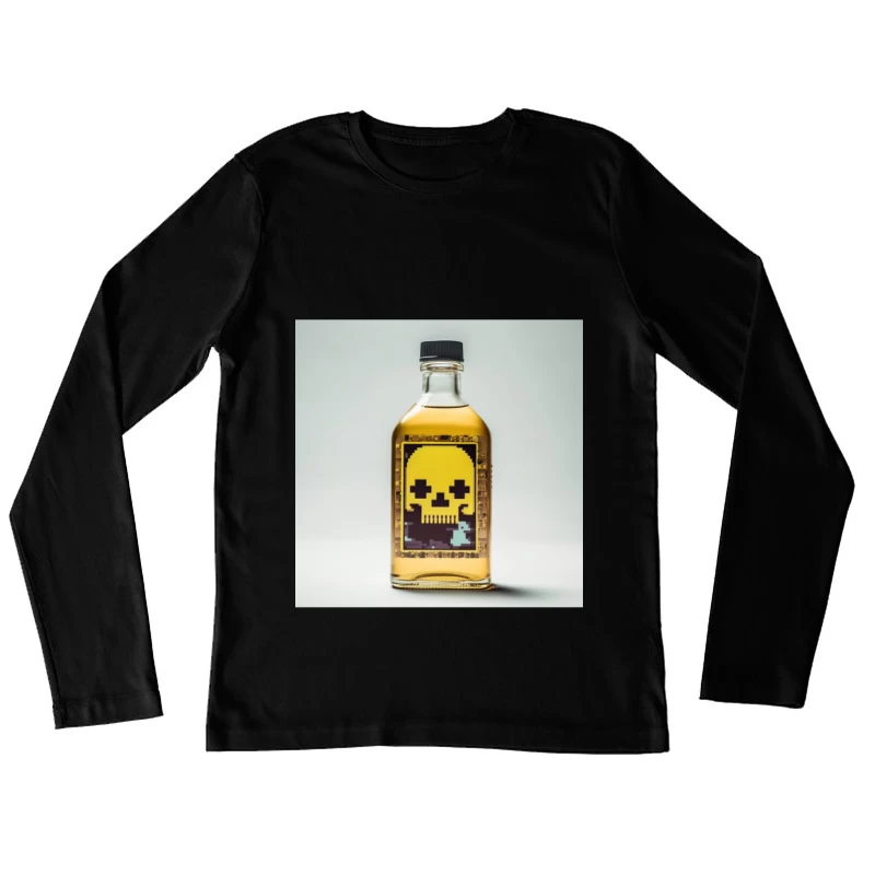 Pixel Art Skull Liquor Bottle with Retro Gaming Design Female Long Sleeve T-Shirt