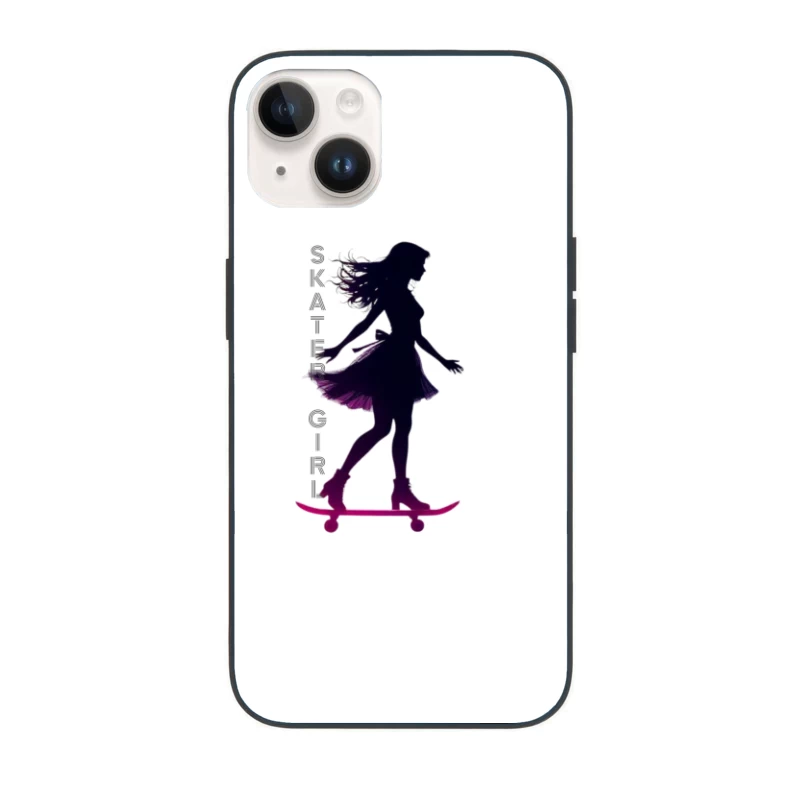 Stylish Skater Girl Silhouette in Pink and Black iPhone Case