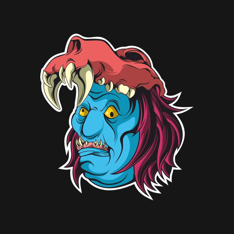 Blaues Monster mit rotem Schädelhut Herren T-Shirt