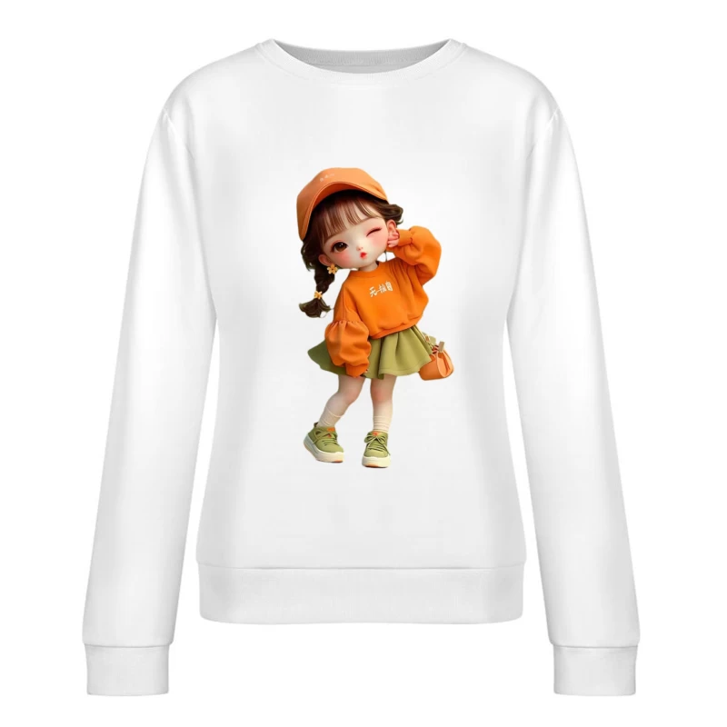Niedliches Mädchen in Orange mit Accessoires Damen Pullover Sweatshirt