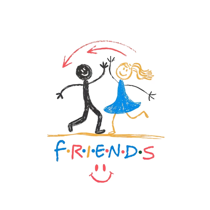 Colorful Stick Figure Friendship Drawing with Smiley Face Tapestry