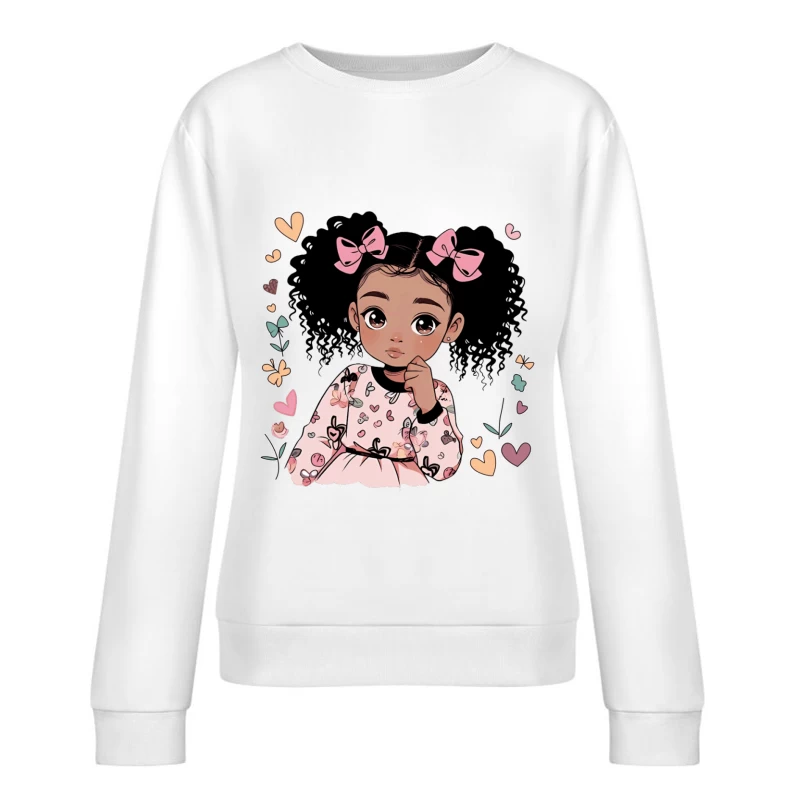 Kleines Mädchen mit Schleifen und Blumenmuster Damen Pullover Sweatshirt