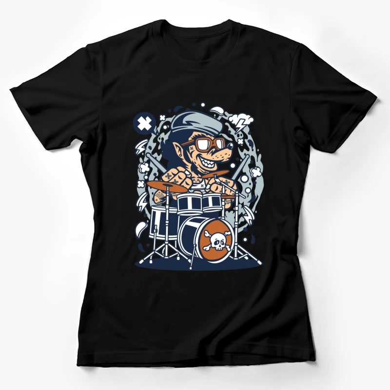 Batteur rock cartoon avec lunettes Femme T-Shirt