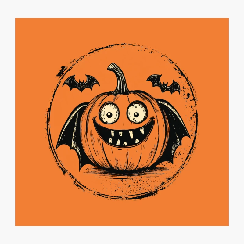 Vintage Halloween Cartoon: Spooky Pumpkin with Bats Throw Pillow