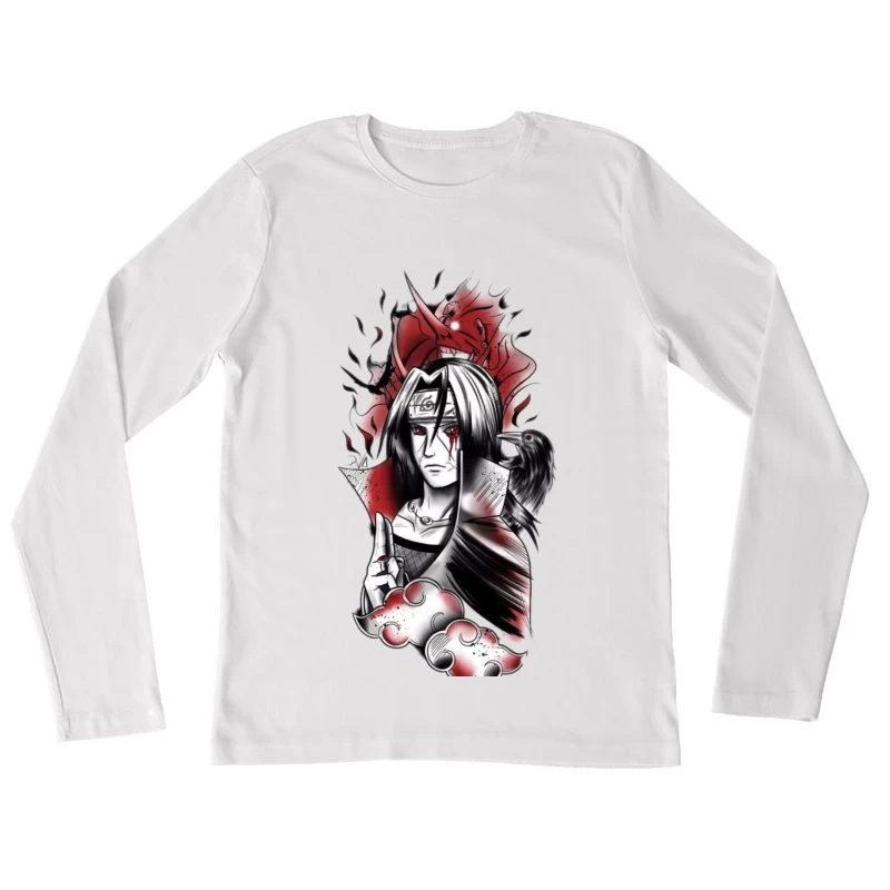 Kunstwerk von Ninja Krieger mit Krähe Damen Langarm T-Shirt