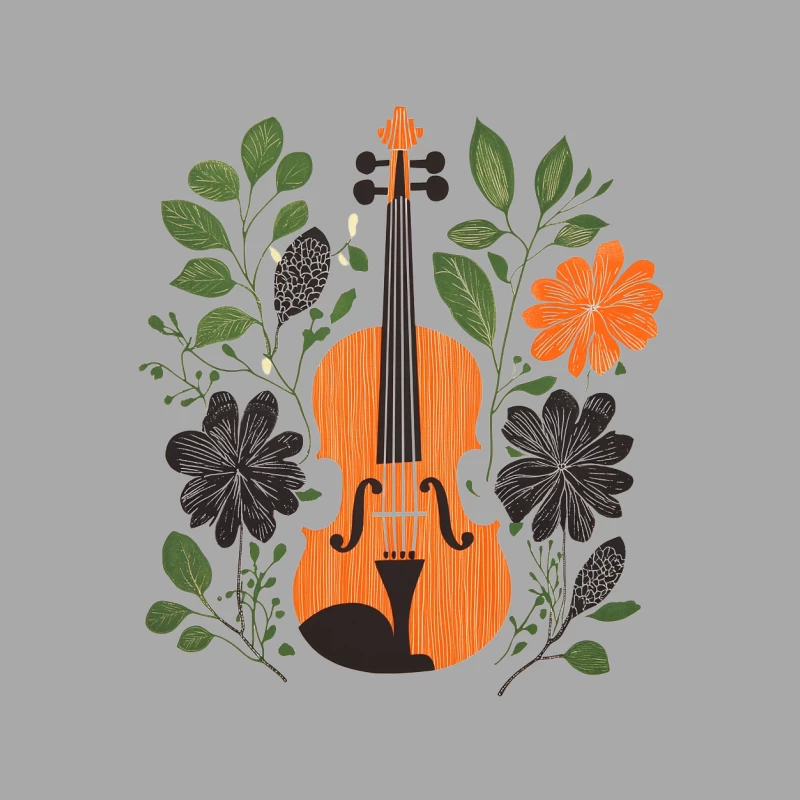 Harmonious Blend: Violin and Floral Illustration Female Pullover Hoodie