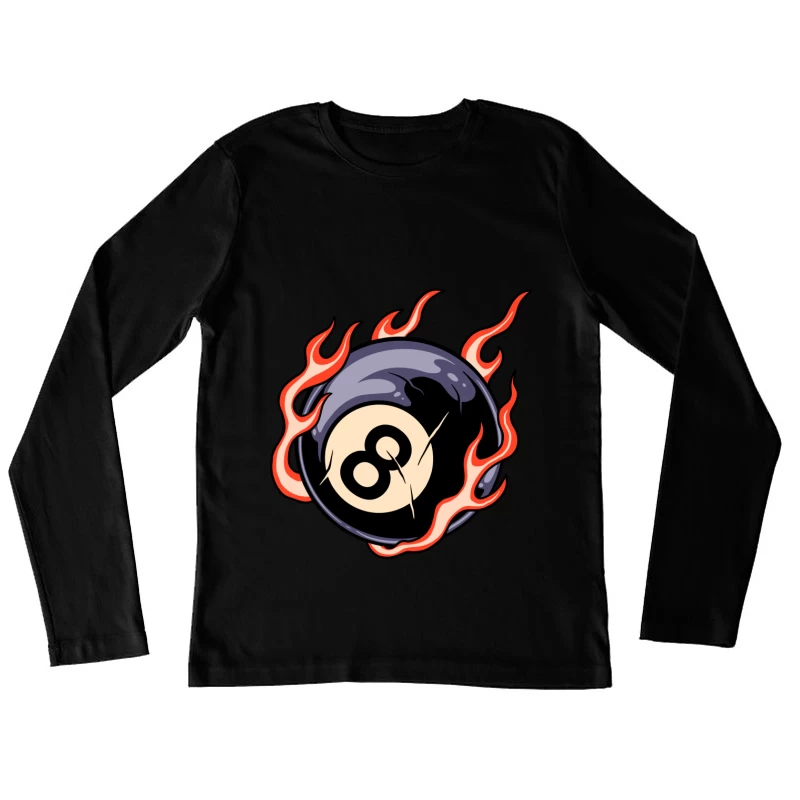 Flaming Eight Ball Illustration Female Long Sleeve T-Shirt