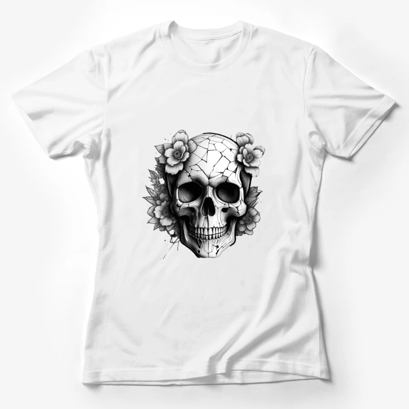 Cracked Skull with Flowers Female T-Shirt