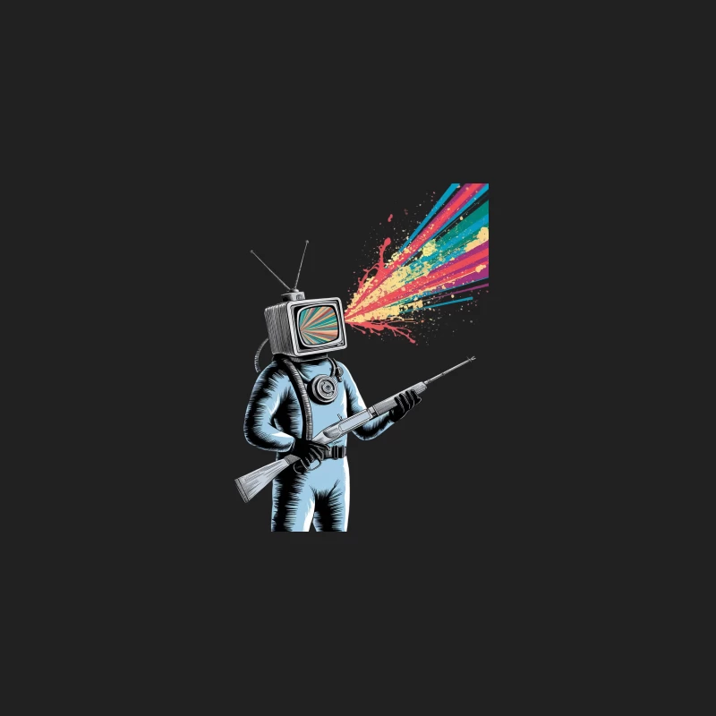 Surreal TV-Headed Astronaut with Colorful Explosion Bucket Hat