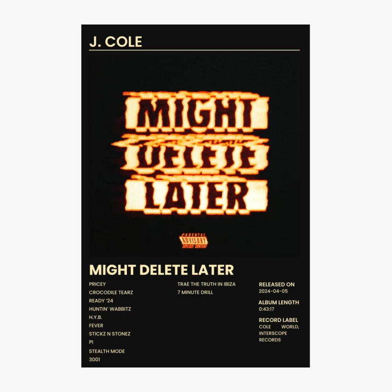 J. Cole's "Might Delete Later" Album Cover and Tracklist Cotton Tote Bag