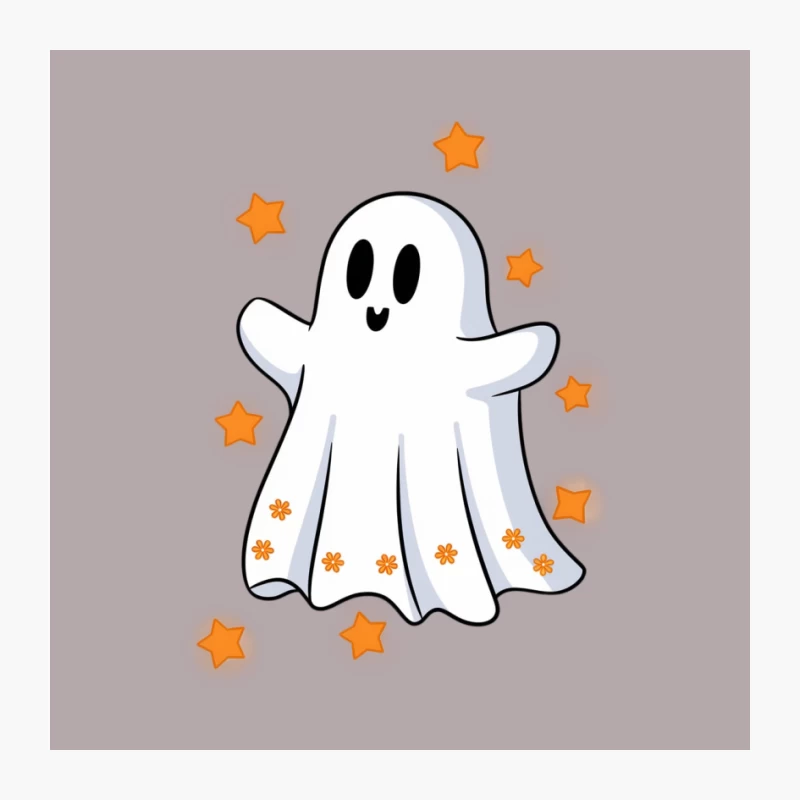 Cute Cartoon Ghost with Stars Halloween Illustration Pin