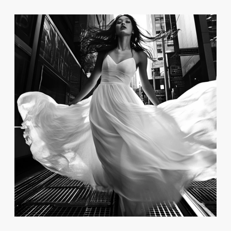 Ethereal Elegance: Wind-Swept Beauty in Urban Monochrome Pin