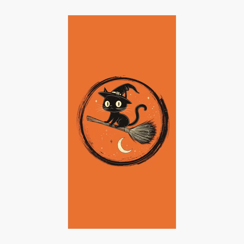Spooky Halloween Cat Riding Broomstick in Moonlit Circle iPhone Case