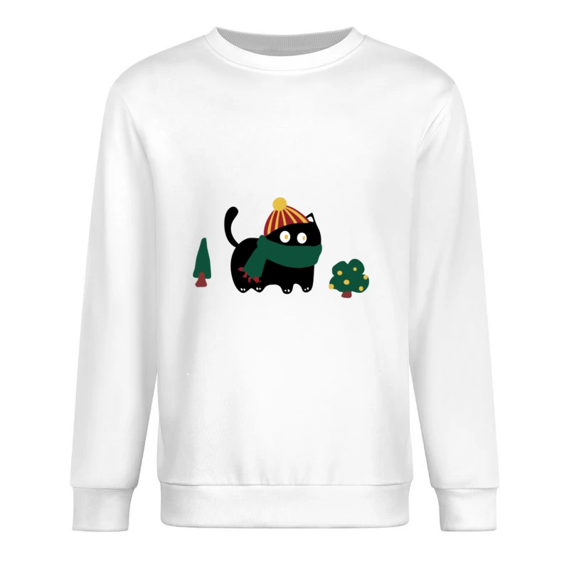 Schwarze Katze im Winterkleid Herren Pullover Sweatshirt