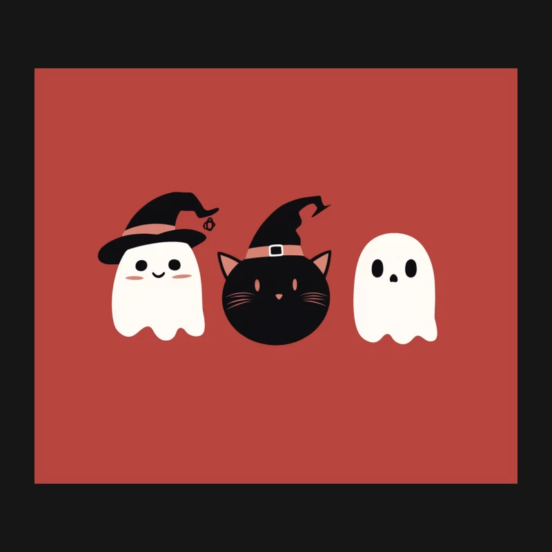 Cute Halloween Ghosts and Cat with Witch Hats Mouse Pad
