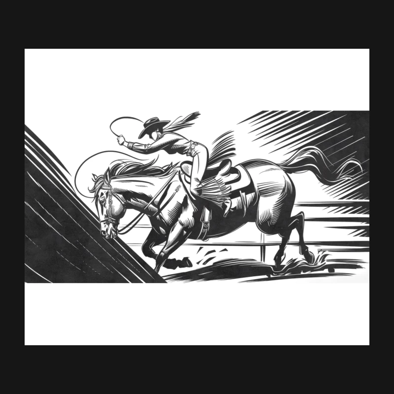 Dynamic Rodeo Cowboy in Black and White Mouse Pad