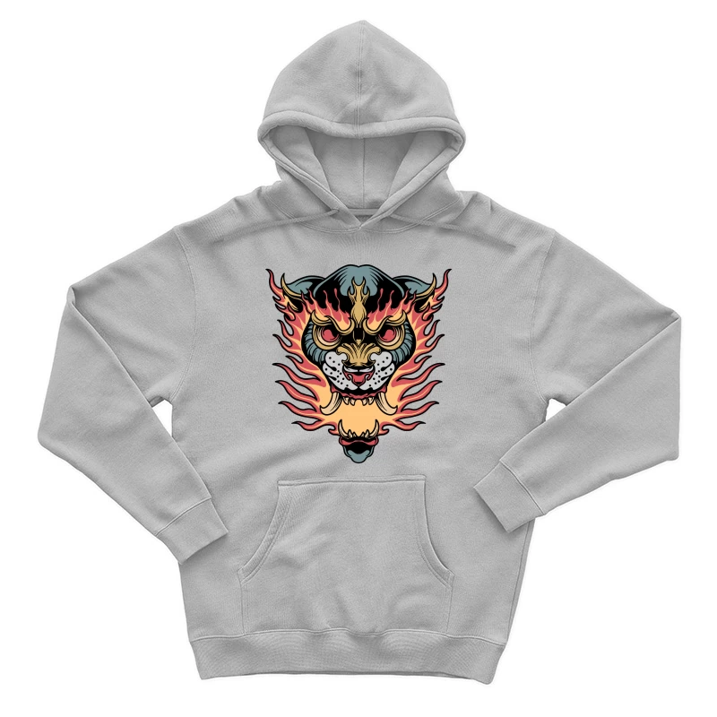 Flaming Tiger Head Design Male Pullover Hoodie