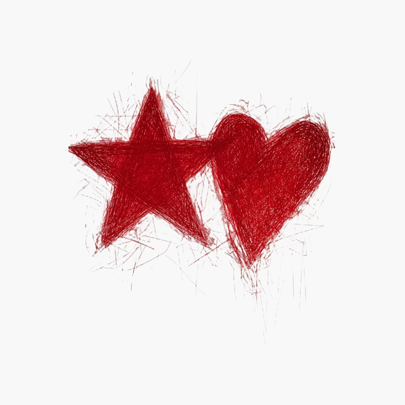 Red Star and Heart Artistic Sketch Cotton Tote Bag