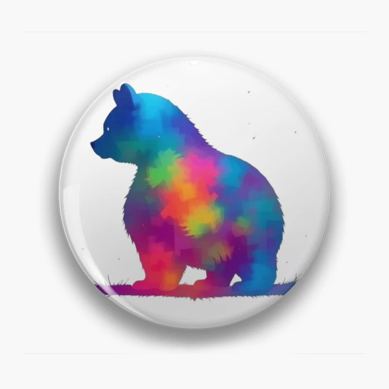 Rainbow Watercolor Bear Silhouette Art Pin