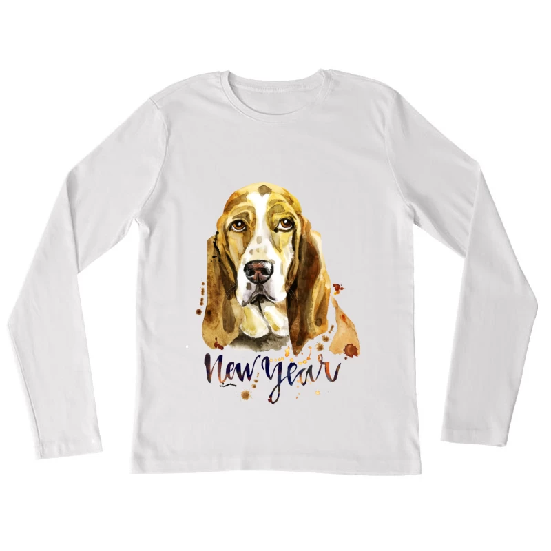 Portrait de chien aquarelle pour le Nouvel An Femme Manches Longues T-Shirt