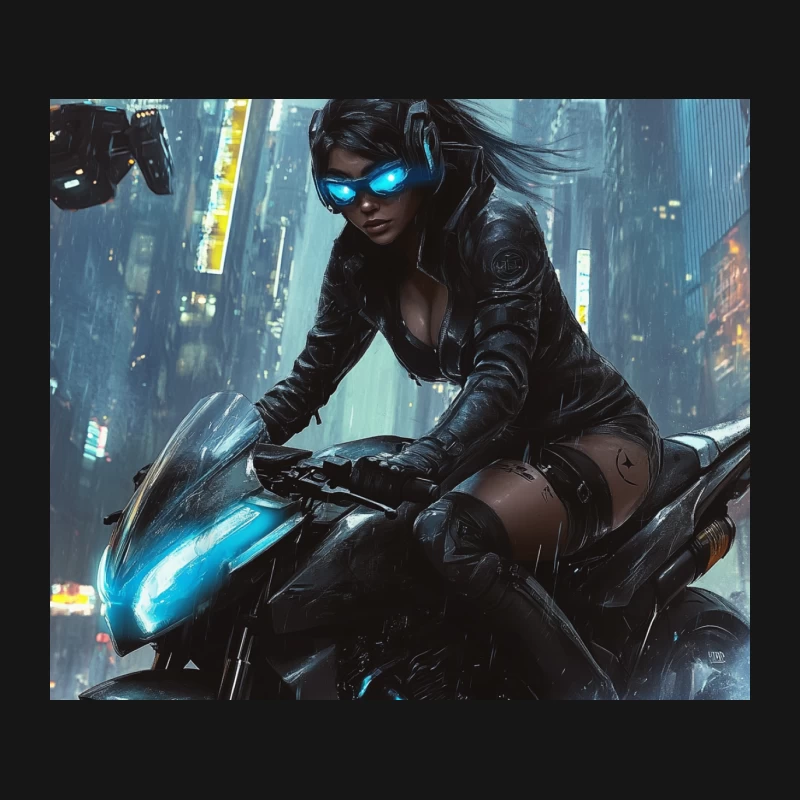 Cyberpunk Rider in Neon-Lit Futuristic Metropolis Mouse Pad