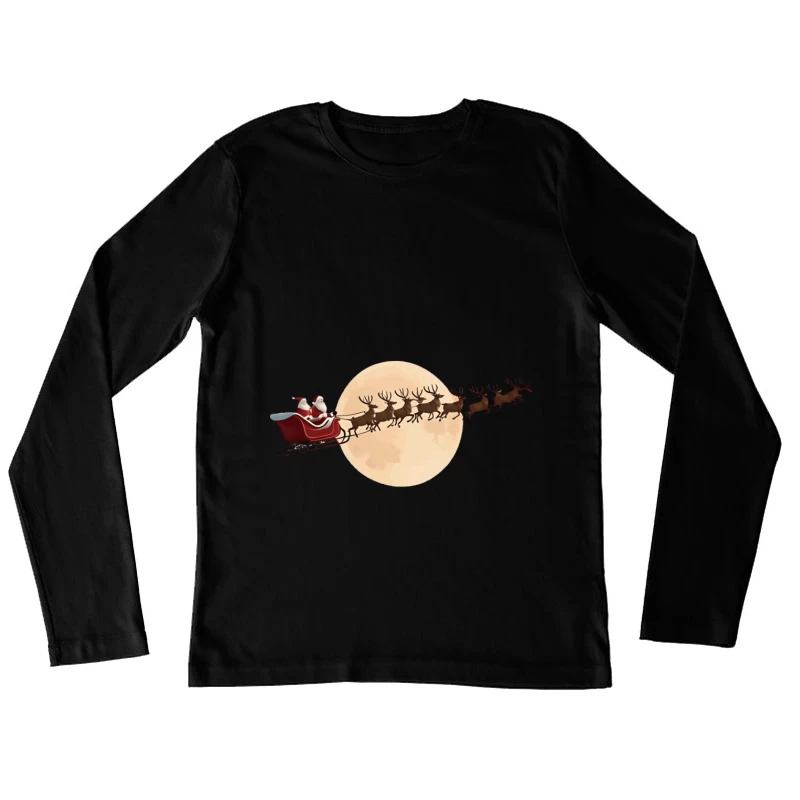 Weihnachtsmann mit Schlitten vor Mond Damen Langarm T-Shirt