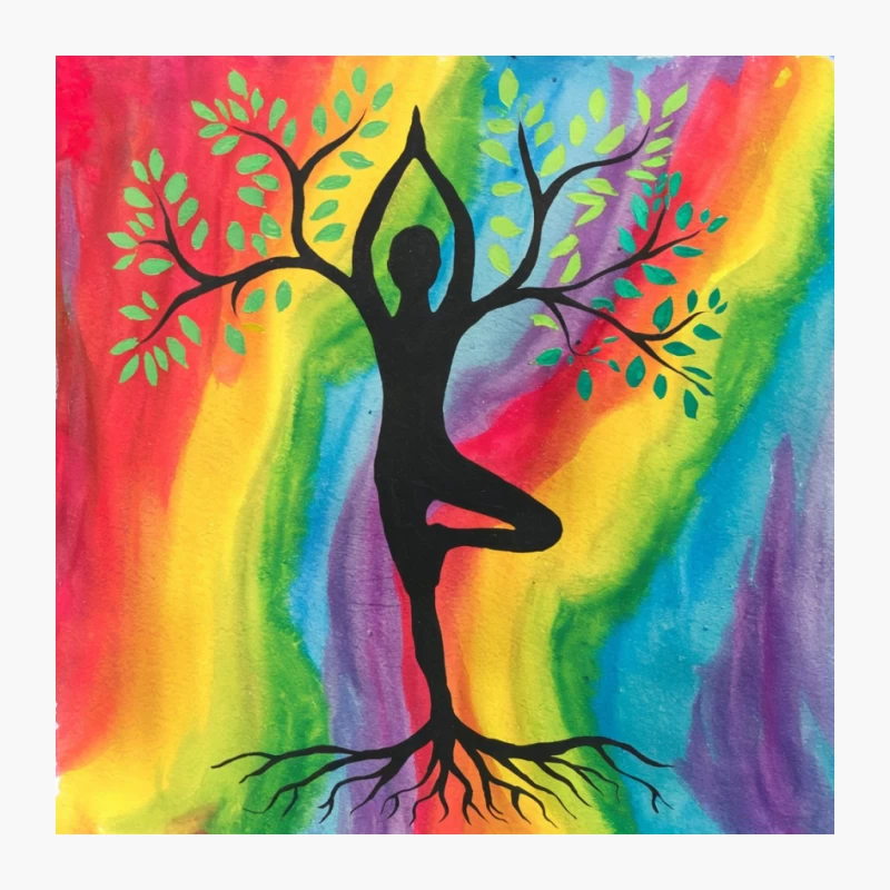 Colorful Yoga Tree Pose: Mindfulness in Nature Pin