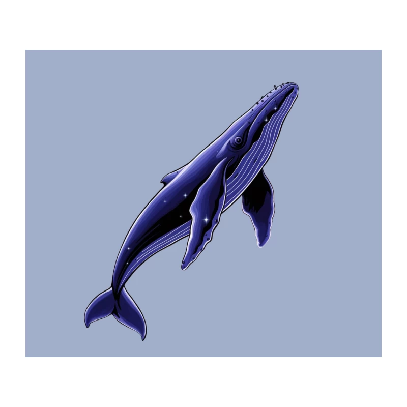 Artistic Blue Whale Under Starry Ocean Tapestry