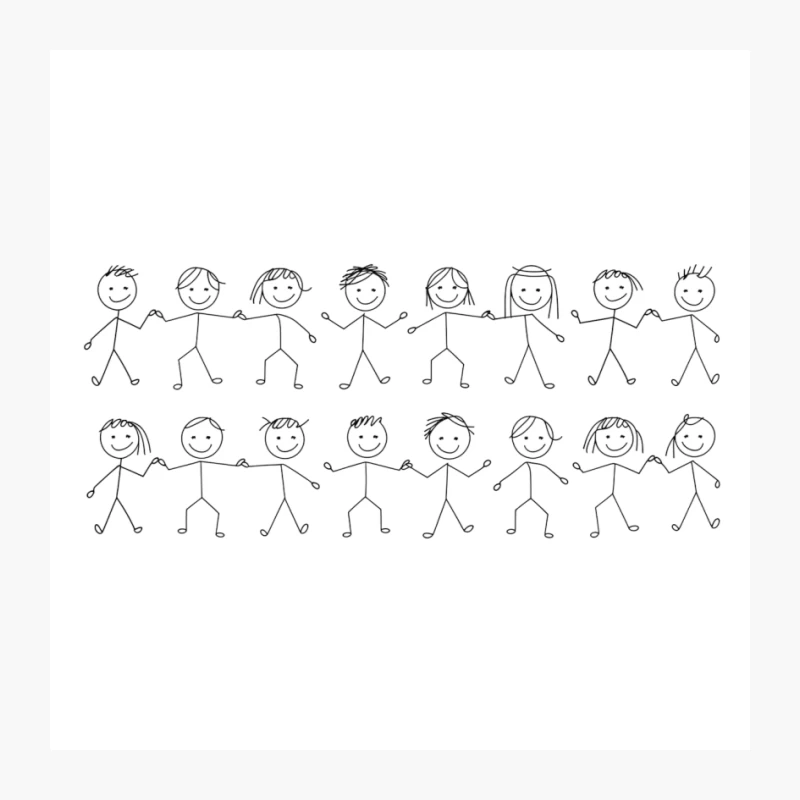 United Stick Figure Group: A Simple Drawing of Togetherness Pin