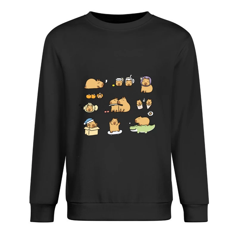 Niedliche Kapibara-Illustrationen mit lustigen Szenen Herren Pullover Sweatshirt