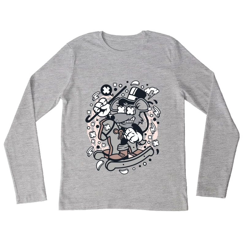 Chien magique avec canne et chapeau haut de forme Femme Manches Longues T-Shirt