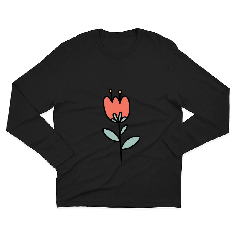 Fleur dessinée avec feuilles vertes Homme Manches Longues T-Shirt