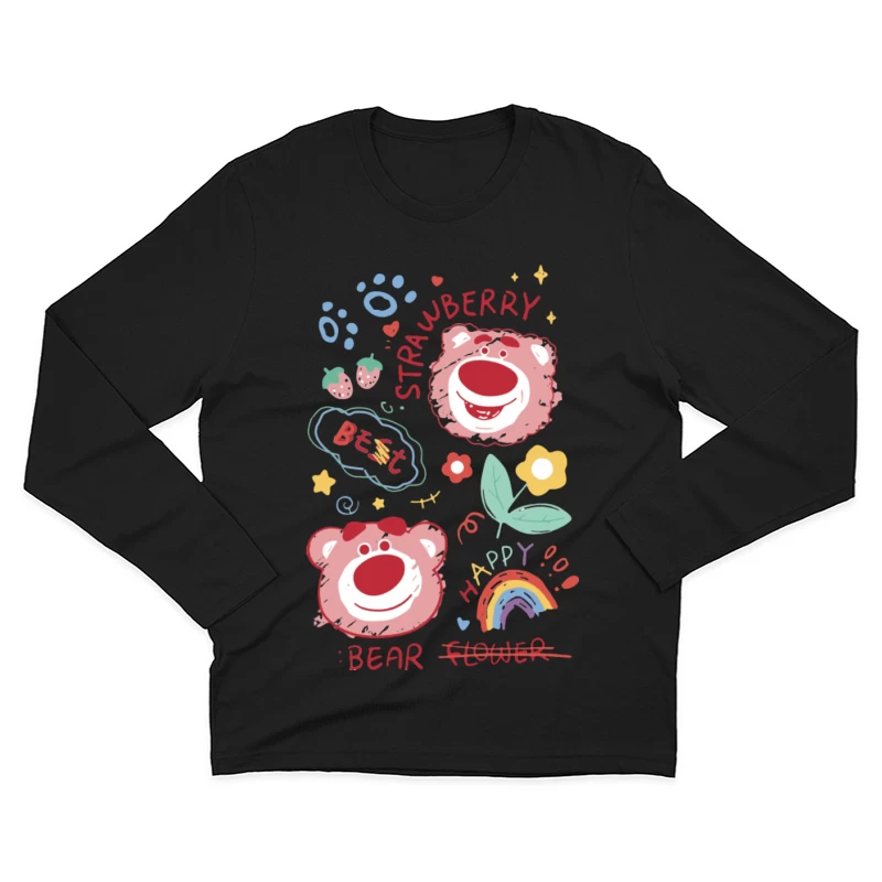 Bären und Erdbeeren Grafik Herren Langarm T-Shirt
