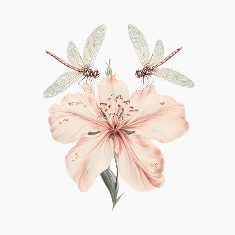 Delicate Dragonflies Perched on Pastel Lily Illustration Cotton Tote Bag